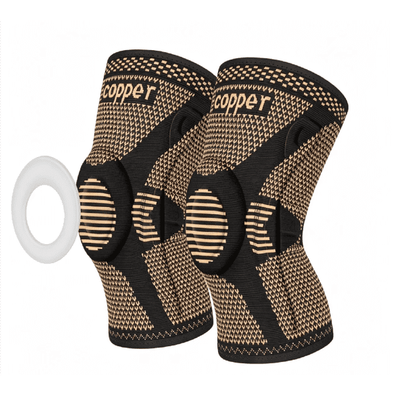 Copper Compression Knee Sleeves [2-Pack] Knee braces designed to relieve knee pain; compression knee sleeves feature a patellar gel pad and lateral stabilizers; suitable for meniscus tearsM