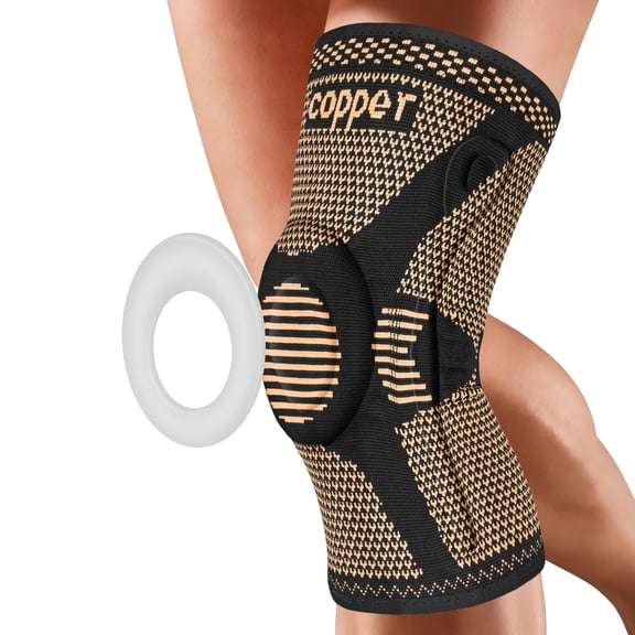 Copper Knee Brace Compression Sleeve for Knee Pain, Knee Support Band with Patella Pad and Lateral Stabilizers for Meniscus Tears