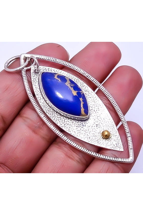 Copper Lapis Lazuli Designer Handmade 925 Sterling Silver Pendant 2.73" P50
