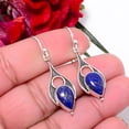 thumbnail image 1 of Copper Lapis Lazuli Oxidised 925 Sterling Silver Handmade Earring 1.72" Sku29, Handmade Jewelry, Dangle Earring, 1 of 4