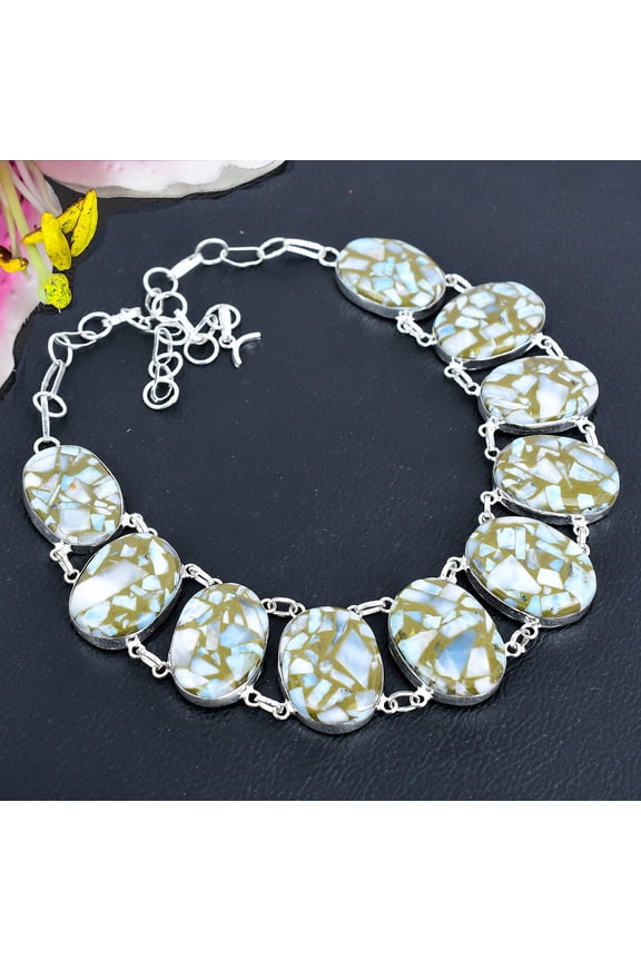 Copper Larimar Gemstone Handmade 925 Sterling Silver Jewelry Necklace 18"