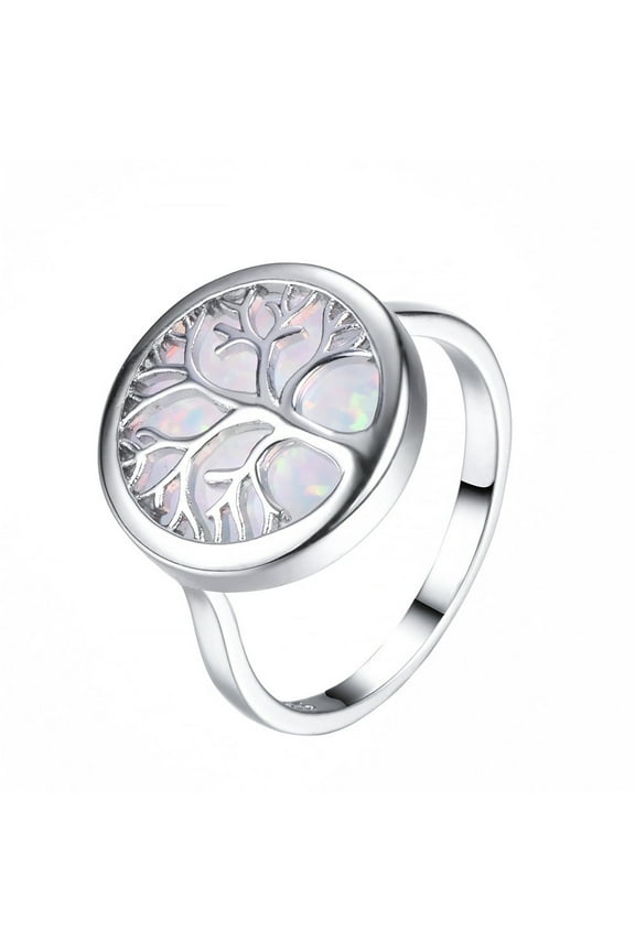 Unisex Copper Ring Life Tree Round Inlay Gold-Plated Artificial Gemstone Semi-Precious Stone European Ring Birthday