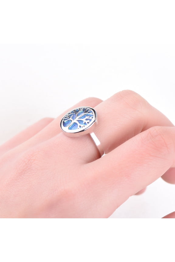 Unisex Copper Ring Life Tree Round Inlay Gold-Plated Artificial Gemstone Semi-Precious Stone European Ring Birthday