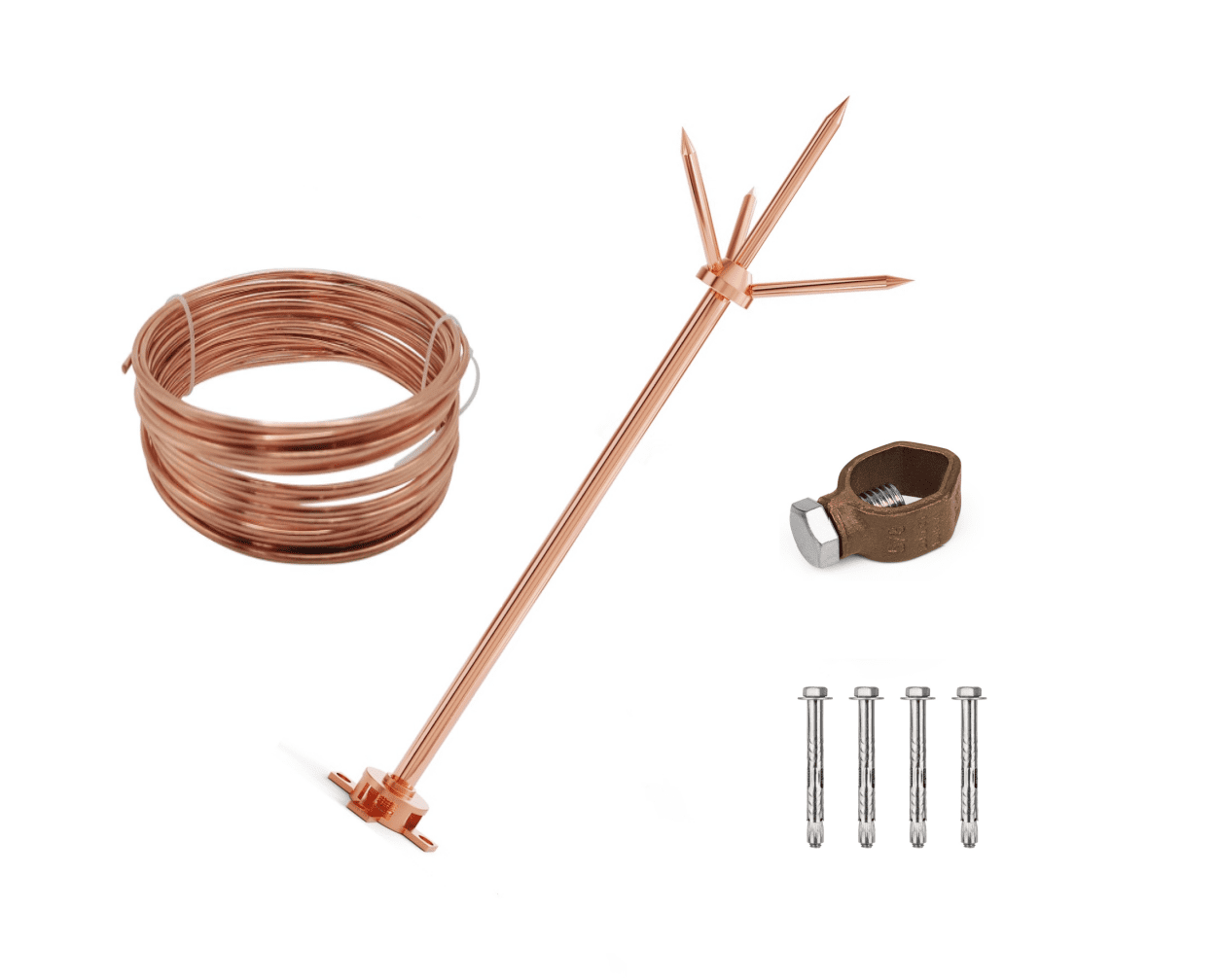 Lightning Rod Insulation Kit - 2100mm Brass Three-Pole Spike Lightning Protection System For House & Roof