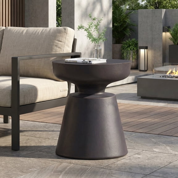 Copper Lightweight Concrete Side Table for Outdoor Patio, Modern End Table 17.75x17.75x20.5 Inches