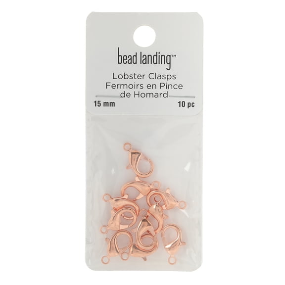 Copper Lobster Claw Clasps by Bead Landing – 15mm Rhodium-Finished Jewelry Closures - Nickel-Free Zinc Alloy - 12 Pack