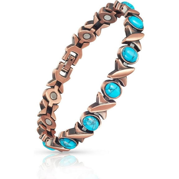 Copper Magnetic Bracelet for Women - Turquoize Detox Jewelry with 3500 Gauss Magnet (P)