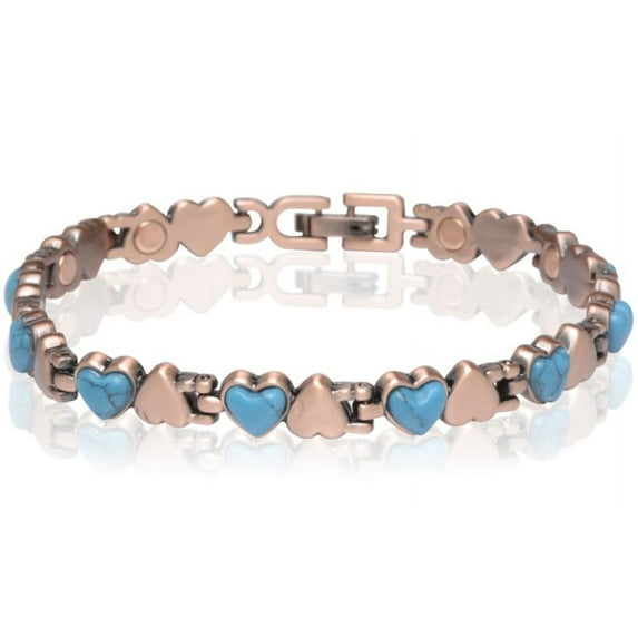Copper Magnetic Link Turquoise Heart Stone Bracelet Arthritis Pain Therapy Bracelet New