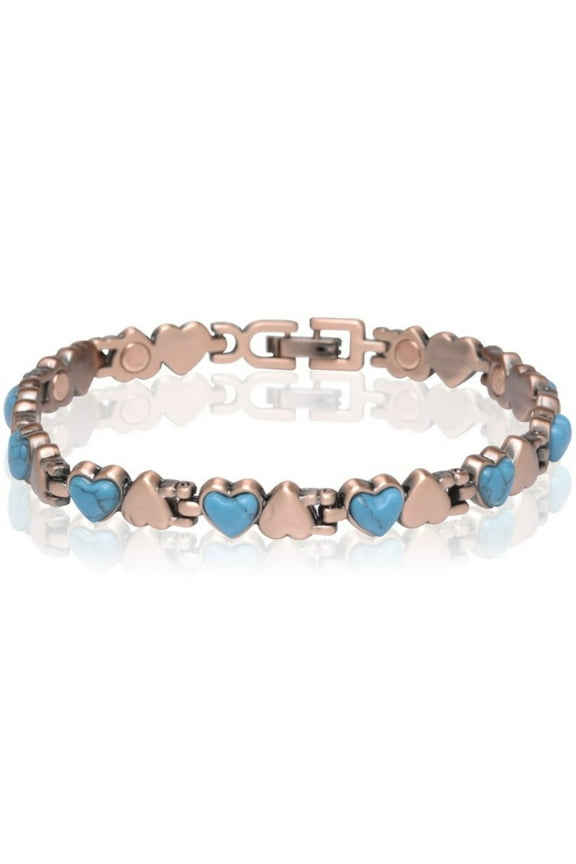 Copper Magnetic Link Turquoise Heart Stone Bracelet Arthritis Pain Therapy Bracelet New