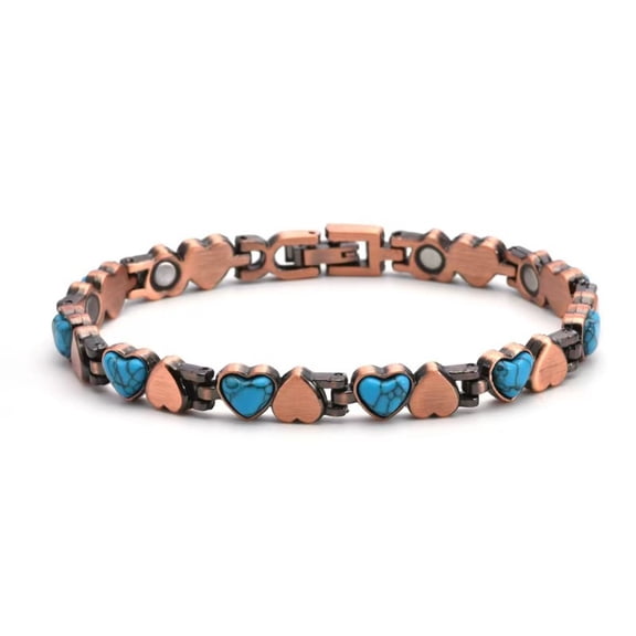 Copper Magnetic Link Turquoise Heart Stone Bracelet Arthritis Pain Therapy Bracelet New
