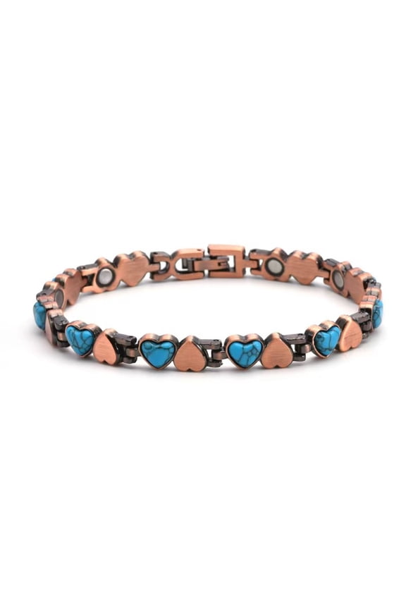 Copper Magnetic Link Turquoise Heart Stone Bracelet Arthritis Pain Therapy Bracelet New