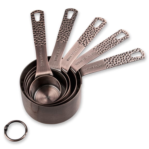 Copper Measuring Cups Set Stainless Steel Plated 5 Measurer Metal Measurement For Baking & Kitchen