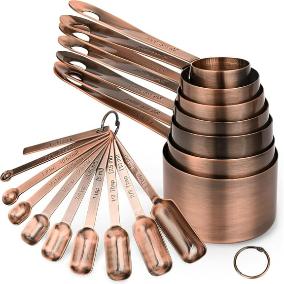 Copper Measuring Cups and Spoons Set 17 for Dry & Liquid, Metric & Us Stainless Steel Measuring Cups and Spoons Set with Leveler for Kitchen & Baking with 3/4 & 2/3 Measurer Cup