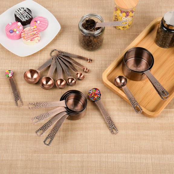 Copper Measuring Cups and Spoons Set 19-Piece Stainless Steel Baking Tools with Engraved Measurements for Kitchen Cooking and Baking Precision