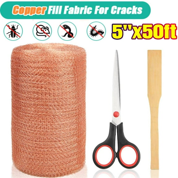 Copper Mesh Rodent Control Kit, 5" x 50 ft Defense Copper Mesh Roll with Scissor, Copper Wool for Bat Snail Bird Rodent Control, Professional Grade, Indoor & Outdoor Use