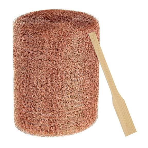 Copper Mesh Rodent Control Kit,Copper Mesh Roll,Rust Proof Rat Proof Wire Mesh,DIY Mice Rat Repellent,Copper Fill Fabric Mesh with Wood Stick for Blocking Holes in Gardens and Houses,5 in x 20 ft