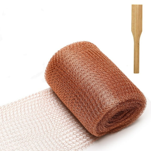 Copper Mesh Roll, Blocker for Hole, 5" x 20 ft Copper Fill Fabric, Gap Hole Filler, Copper Wool for Bat Snail Bird Rodent Control, Copper Wire with Packing Tool for Plants