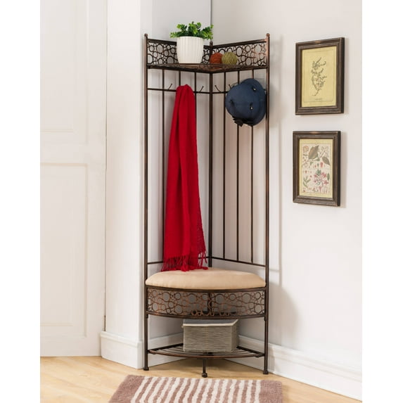 Copper Metal Corner Entryway Hallway Storage Bench Hall Tree Coat Rack