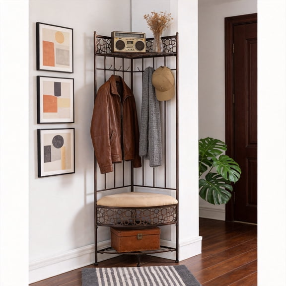 Copper Metal Corner Hall Tree Bench