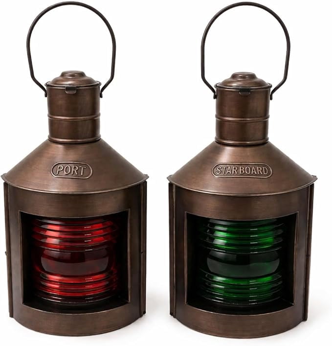 Copper Metal Port & Starboard Lanterns ~ Set of 2 ~ Ship Oil Lamps ~ Nautical Light Rustic Vintage Home Decor Gifts