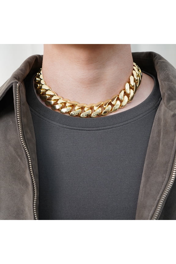 Copper Miami Cuban Link Chain Necklace,Heavy 18inch Silver & 22inch Gold Hip Hop Jewelry,Thick Rapper Necklace for Men and Women,Couple Friend Gift