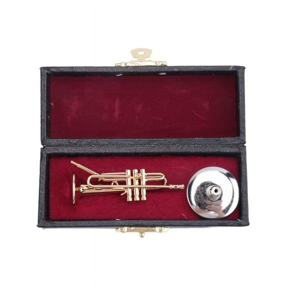 Copper Miniature Trumpet with Stand and Case Mini Musical Instrument Miniature Replica Model Mini Trumpet Home Ornament