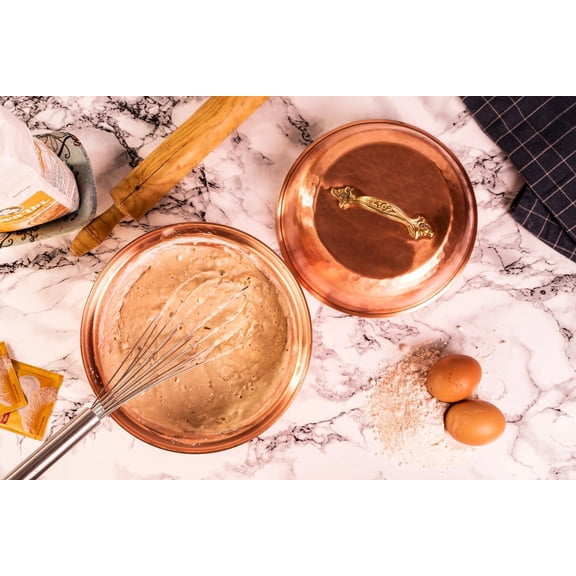 Copper Mixing Bowl with Lid | 12" Diameter Solid Copper Food Container Bowl| 5 Quarts Copper Kitchen Utensils