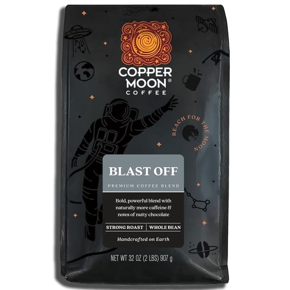 Copper Moon Blast Off, Premium Whole Bean Coffee, Strong Roast, Extra Caffeine, 2 lb