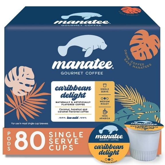 Manatee Gourmet Coffee Caribbean Delight, Single Serve Premium Coffee K-Cup Pods, Medium Roast, 80 Ct