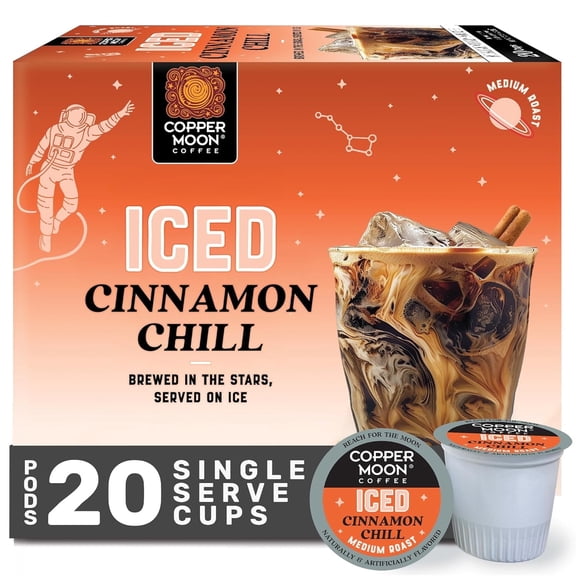 Copper Moon Coffee Cinnamon Chill Iced, Single Serve K-Cup Pods for Keurig Style Brewers, Medium Roast, 20 Ct