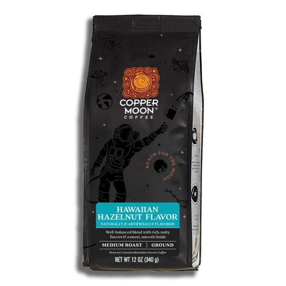 Copper Moon Ground Coffee, Medium Roast, Hawaiian Hazelnut Blend, 12 oz. Bag
