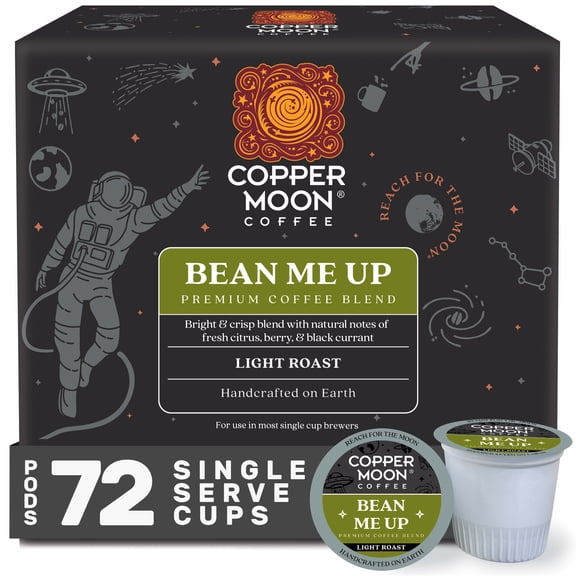 Copper Moon Coffee Pods for Keurig K-Cup Brewers, Light Roast, Bean Me Up Blend, 72 count