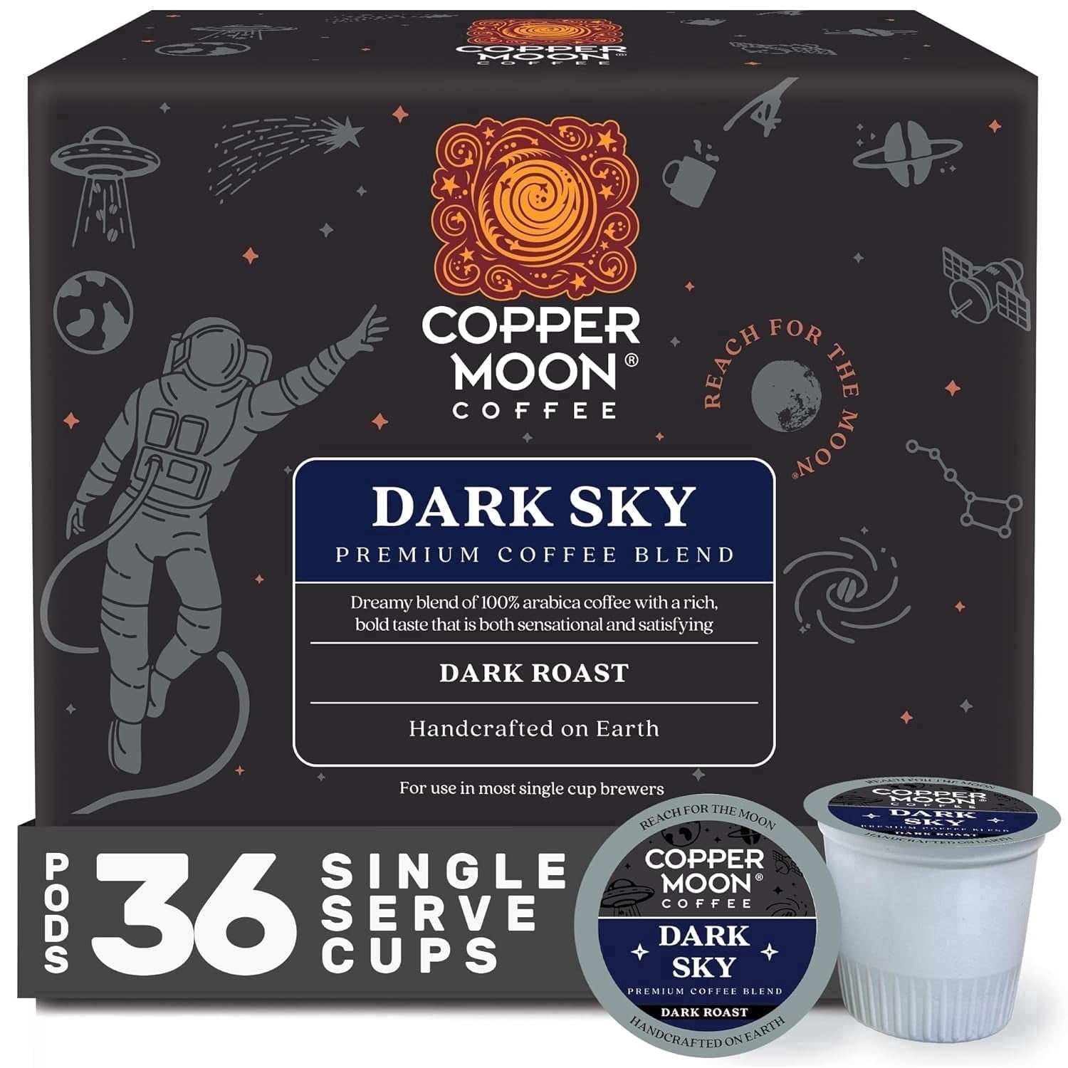 Copper Moon Dark Sky Blend, Single Serve Coffee Pods for Keurig K-Cup Brewers, Dark Roast, 36 Ct
