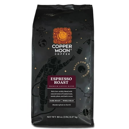 Copper Moon Whole Bean Coffee, Dark Roast, Espresso Blend, 5 Lb. Bag