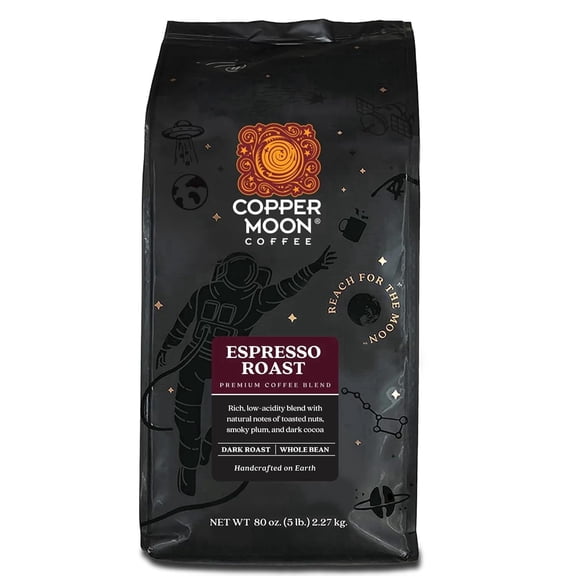Copper Moon Whole Bean Coffee, Dark Roast, Espresso Blend, 5 Lb. Bag