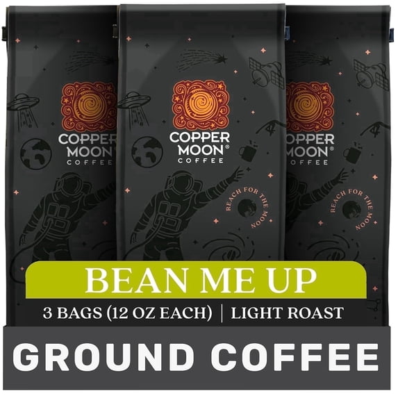 Copper Moon Ground Coffee, Bean Me Up Blend, Light Roast, 3 Bags (12 oz. each)