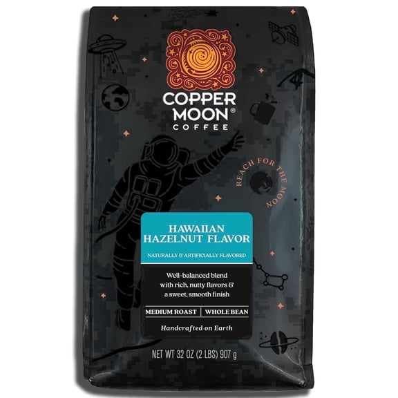 Copper Moon Whole Bean Coffee, Medium Roast, Hawaiian Hazelnut Blend, 2 lb Bag