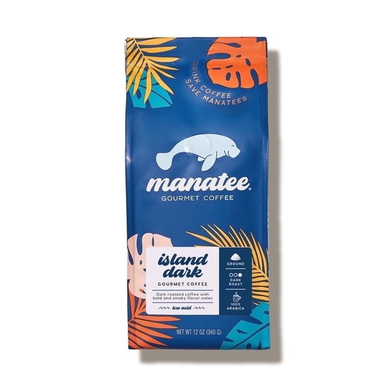 Manatee Gourmet Coffee, Ground, Island Dark Roast, 12 oz Bag