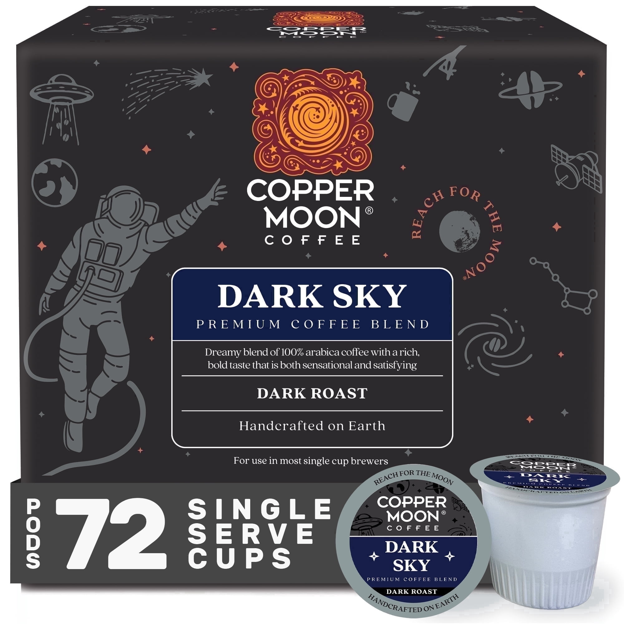 Copper Moon Single Serve Coffee Pods for Keurig K-Cup Brewers, Dark Roast, Dark Sky Blend, 72 Count