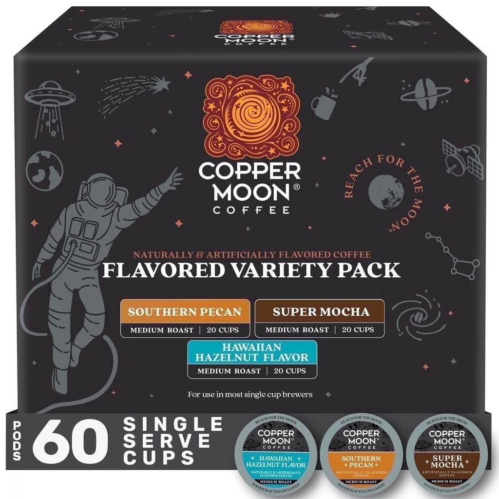 Copper Moon Single Serve Coffee Pods for Keurig K-Cup Brewers, Flavored Variety Pack (20 ea: Hawaiian Hazelnut, Southern Pecan, Super Mocha) 60 Count