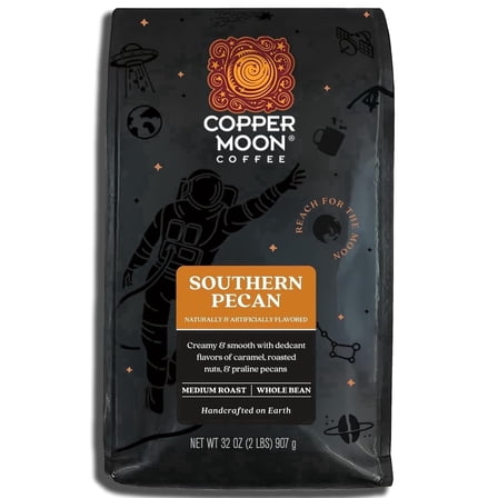 Copper Moon Southern Pecan Flavored, Medium Roast, Premium Whole Bean Coffee, 2 lb