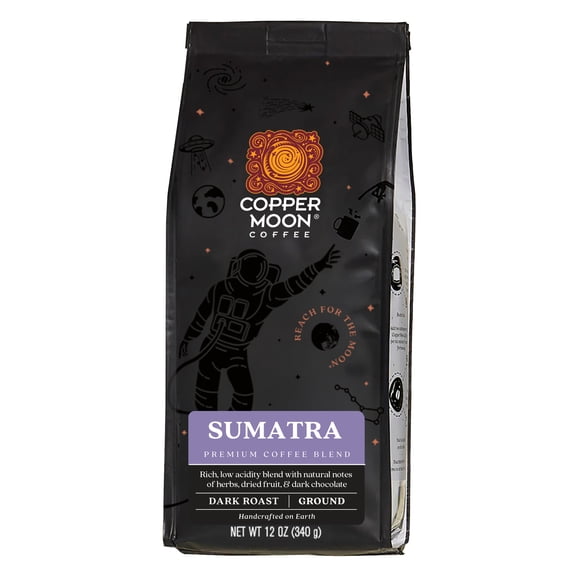 Copper Moon Ground Coffee, Dark Roast, Sumatra, 12 oz Bag