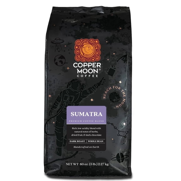 Copper Moon Whole Bean Coffee, Dark Roast, Sumatra Blend, 5 lb Bag