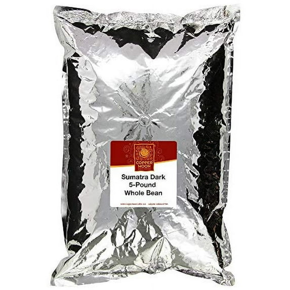 Copper Moon Sumatra, Whole Bean Coffee, 5 Pound Bag, Dark Roast Coffee with Smoothly Bold, Earthy Flavors, and Herbal Notes
