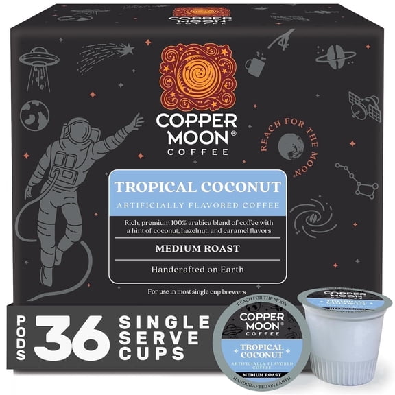 Copper Moon Single Serve Premium Coffee Pods for Keurig K-Cup Brewers, Medium Roast, Tropical Coconut Blend, 36 Ct