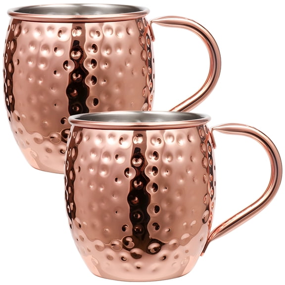 Set of 2 Hammered Copper Moscow Mule Mugs, 530ml Stainless Steel Cocktail Cups with Ergonomic Handle, Classic Barware Gift Set