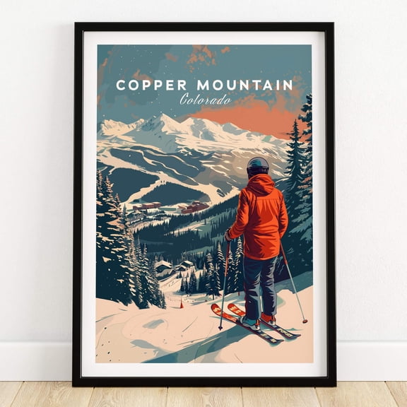 Copper Mountain Travel Poster Skiing Into Sunset