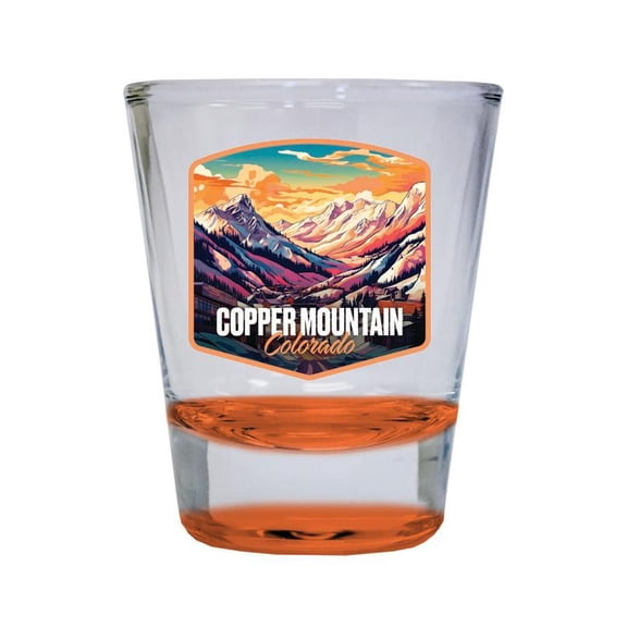 Copper Mountains Colorado Design A Souvenir 2 oz Round Shot Glass Orange
