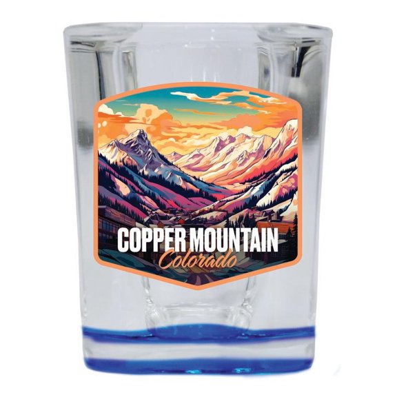Copper Mountains Colorado Design A Souvenir 2 oz Square Shot Glass Blue
