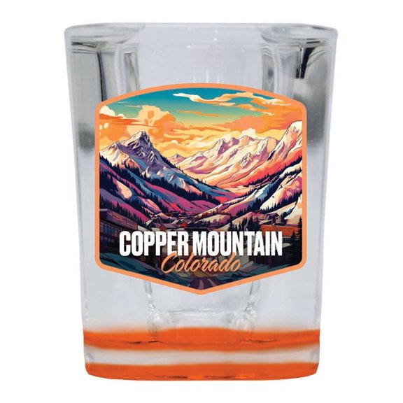 Copper Mountains Colorado Design A Souvenir 2 oz Square Shot Glass Orange